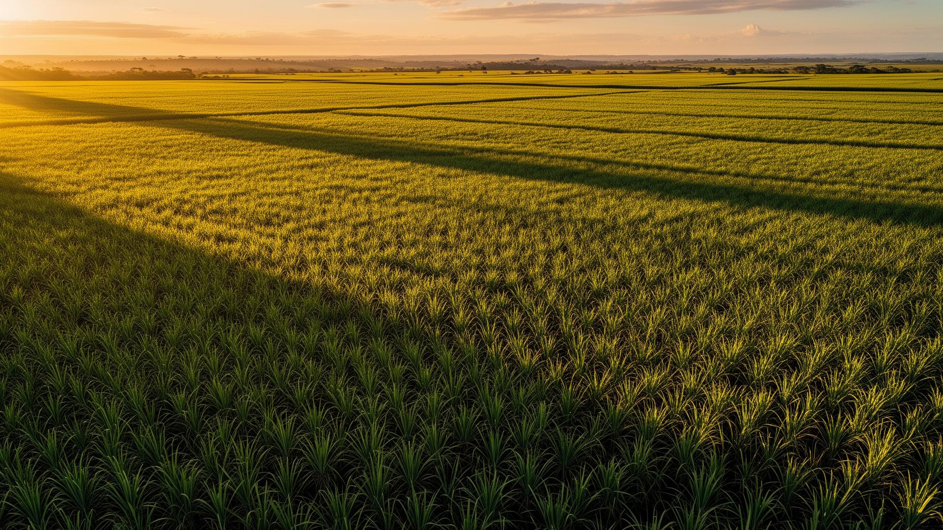 Sugarcane plantation at sunrise